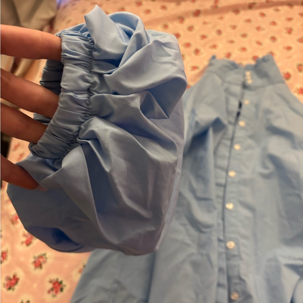 Light Blue Button-Up Blouse - Picture 2 of 3